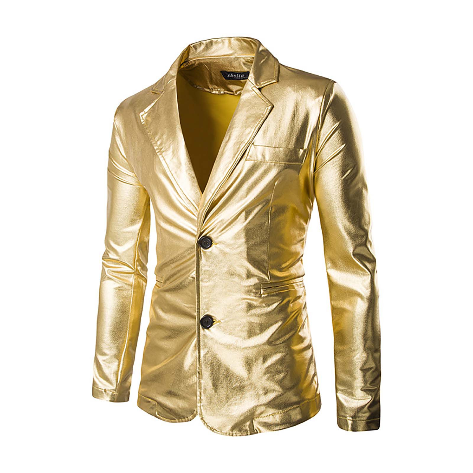 Herrnalise Men's Autumn And Winter Fashion Personality Solid Color Casual Suit Jacket Gold